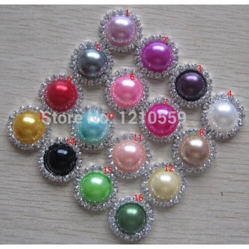 50 PCS 17 Colors Beige Shank Pearl Rhinestone Button Round Crystal Buttons Free Shipment 21mm