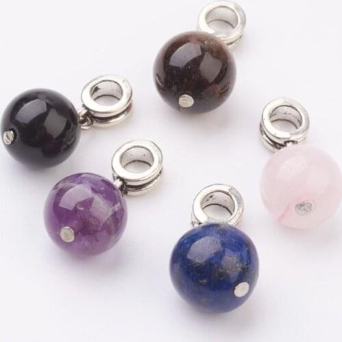 50pcs/lot 25mm Alloy European Round Dangle Large Hole Pendants Charms with Natural Semi-Precious Stone Beads with 4.5mm Hole