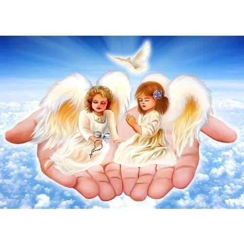 5D DIY Diamond Painting Angel on Palm Full Round Square Drill Mosaic Resin Wall Art Picture of Rhinestone Home Decoration