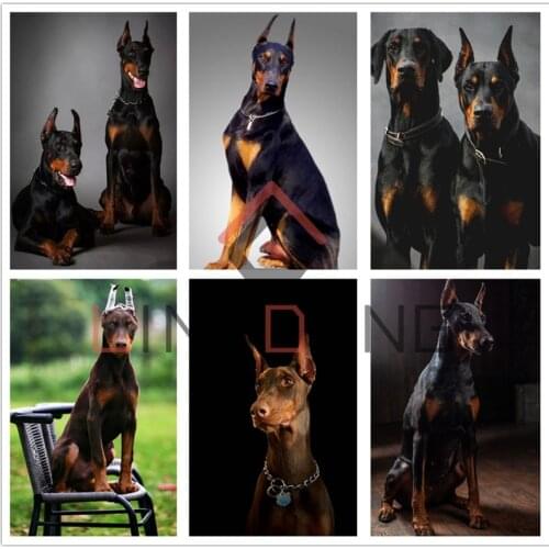 Diamond Embroidery Animal Doberman Fierce 5D DIY Diamond Painting Full Square Round Drill Dog Cross Stitch Mosaic Kit Decor Gift