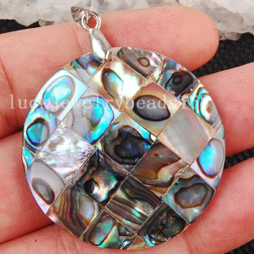 Free Shipping Women Fashion Jewelry 35mm New Zealand Blue Abalone Shell Round Pendant Bead C3075