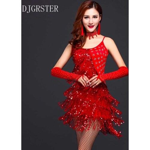 DJGRSTER Latin dance dress performance wear adult tassel sequins clothing customize women ballroom dance dress for latin dancing