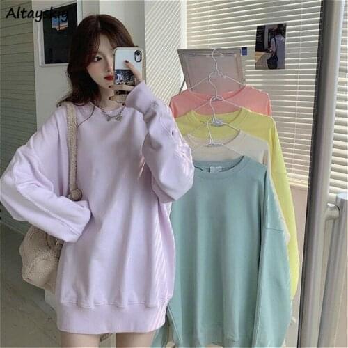 T-shirts Women Autumn Plus Size O-Neck Student Tops All-match Long Sleeve Various Colors New Lady Clothes Solid Fashion Couple