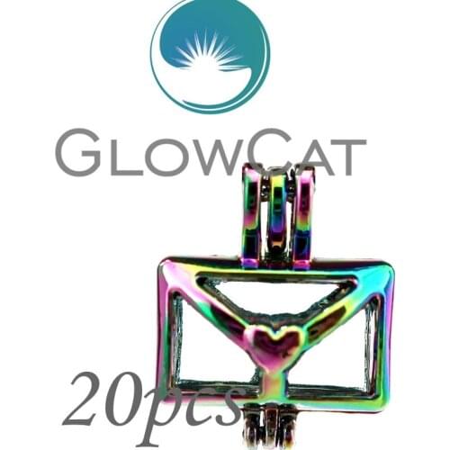 GLOWCAT 20x CC601 Rainbow Colors Love Letter Beads Cage Jewelry Making Essential Oil Diffuser Pearl Cage Locket Pendant