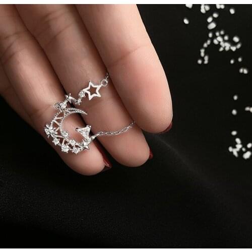Exquisite 925 Sterling Silver AAA Zircon Moon Pendants Necklaces for Women Jewelry Clavicle Chokers Necklace Party Accessory