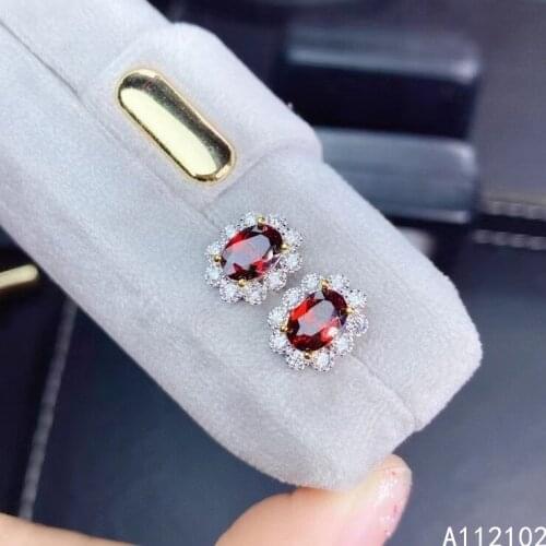 KJJEAXCMY 925 sterling silver inlaid natural garnet Girl elegant flower Chinese style ear stud support check