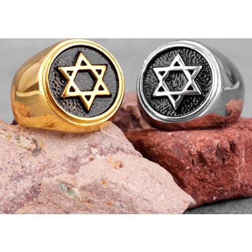 Judaism Hexagram Star of David Stainless Steel Mens Rings Punk Hip Hop for Male Boy Biker Jewelry Creativity Gift Wholesale
