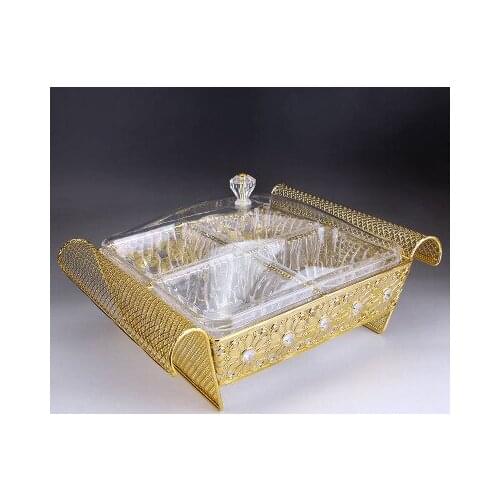 4 compartment The golden fruit stem cells cover of European high-grade candy box transparent melon fruit plate dry snacks creati