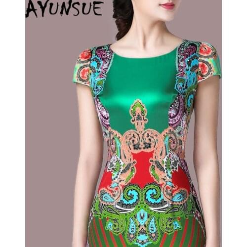 AYUNSUE Summer Silk Floral Dress Women Plus Size Bodycon Dress Elegant Midi Boho Party Dresses for Women Jurken Zomer 2020 KJ