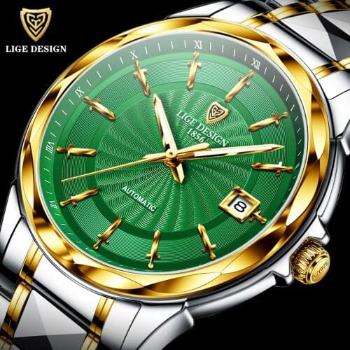 LIGE Top Brand Luxury Men Automatic Mechanical Watch Tungsten Steel Waterproof Self-Wind Sapphire Glass Business Wristwatch