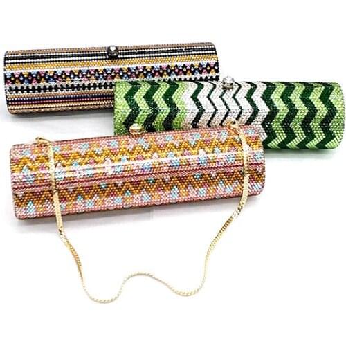 Fashion women evening party diamonds purses bridal wedding bag round long crystal clutches