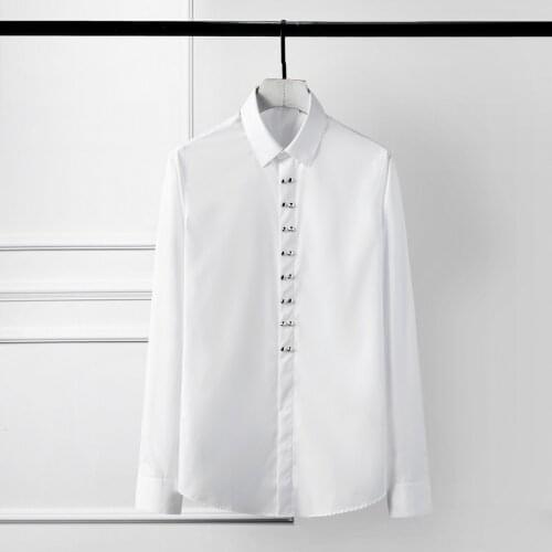 New Arrival Mens Shirts Luxury Double Metal Rivet Long Sleeve Mens Dress Shirts Plus Size 4xl Camisa Masculina Solid Man Shirts