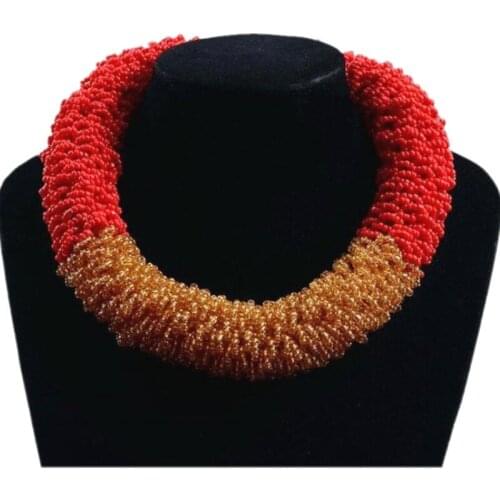 Antique African bead Jewelry Sets Gold Red 2 Colors Wedding Jewellery Set Bridal Nigerian Necklace Sets For Women Free Shipping