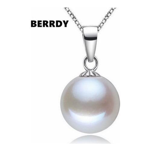 REAL PEARL Pearl Necklace 3 Color Fashion Freshwater Pearl Pendant with Necklace Chain, 8-9/9-10mm Big Round Pearl