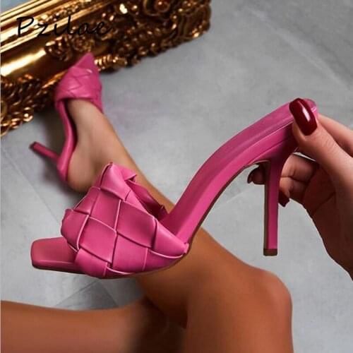 Pzilae New design fashiion slippers for women square toe heels high quality PU leather slippers shoes gladiator sandals size 41