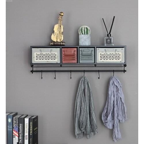 American Style Retro Iron Partition Creative Wall Racks Home Living Room Bar Cafe Decoration Storage Drawers for Sundries
