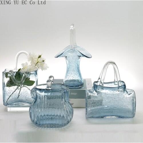 Handmade Bubble Glass Transparent Handbag Bag Vase Flower Basket Decoration Ornaments Hydroponic Simple Flower Home Decoration