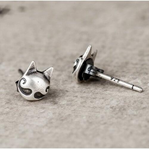S925 sterling silve Beard cat earring for women punk style ear stud jewelry