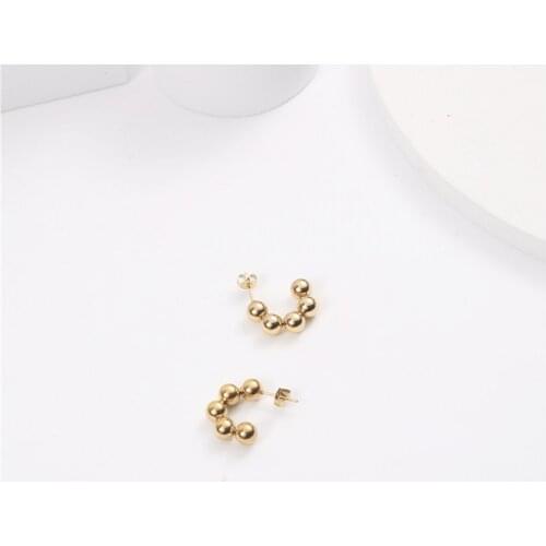 Joolim High Quality PVD Gold Finish Beads String Stainless Steel Hoop Earring Tarnish Free Gold Jewelry