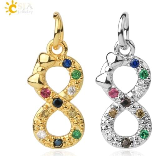 CSJA Rhinestone Infinity Elephant Charms for Earrings Bracelet Making Silver Plated Copper Pendant Craft Needlework Jewelry S675