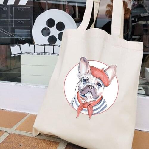French Bulldog Bag Ladies Handbags Funny Dog Shopping Bag Travel Women Eco Tote Pouch Reusable Organizer Shoulder Shopper Bags
