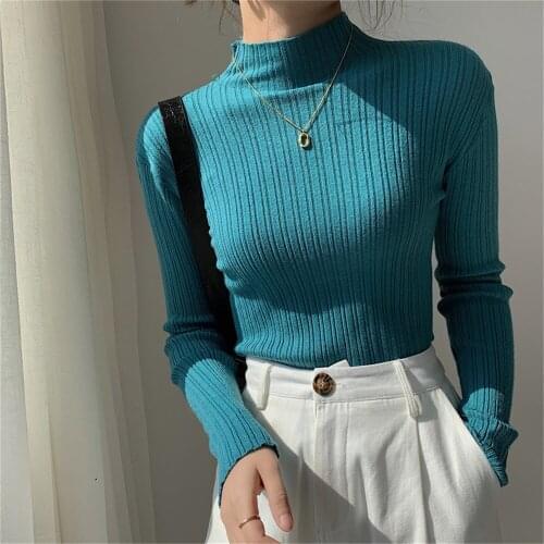 Alien Kitty 5 Colors Knitwear Slim Mock Neck Sweaters New Elastic Bottom Sexy Autumn Basewear Hot OL Warm Jumpers Mujer Tops