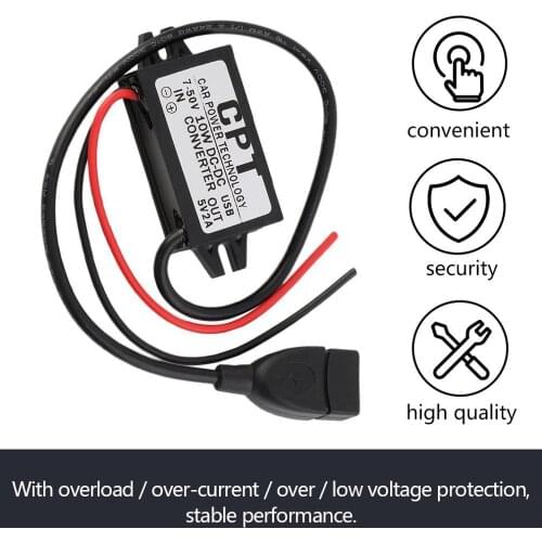 Waterproof DC 7-50V To 5V 2A USB Female Converter Regulator For Car Step Down Buck Converter Power Supply Module