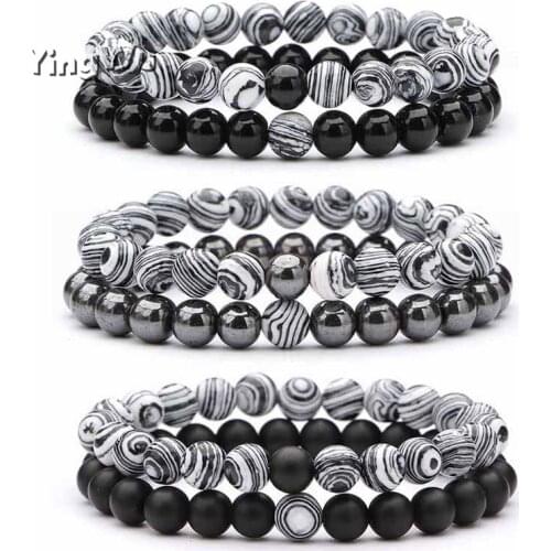 Yingwu 2pcs/set Natural Stone Men Bracelet Couples Distance Yoga Beaded Braclets bransoletka meska Wholesale