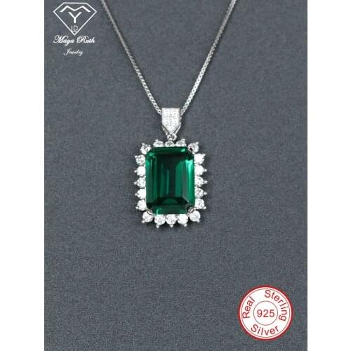 Created Emerald Gemstone Pendant Real Echt 925 Sterling Silver Party For Women Anniversary Gifts Green Stone Female Necklace