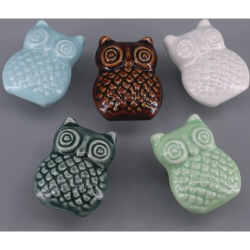 1x Lovely Cartoon Cute Furniture Handle Owl Shape Cupboard Door Wardrobe Cabinet Drawer Ceramic Knob Pulls