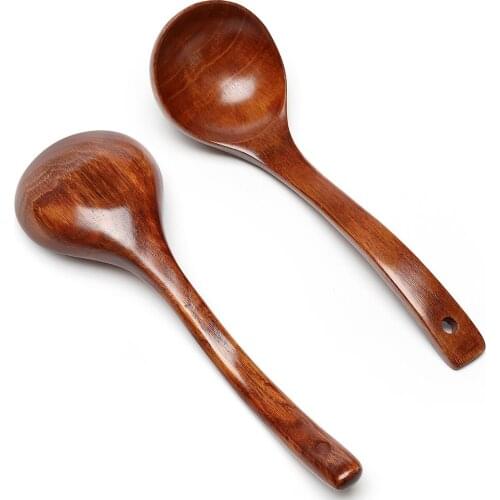 1PC Natural Wooden Long Handle Large Soup Scoops Cooking Scoop Ramen Rice Spoon Soup Ladle Catering Tableware Kitchen Utensil