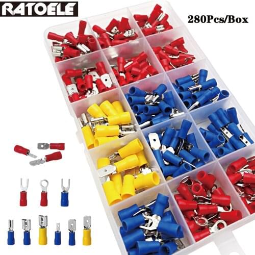2.8mm /4.8mm/6.3mm Male / Female Insulated Terminals + Crimp Spade Wire Connector 280pcs / set terminal conector