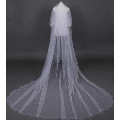 2-layer high-end beaded bridal veil white beige beaded veil cathedral veil & comb