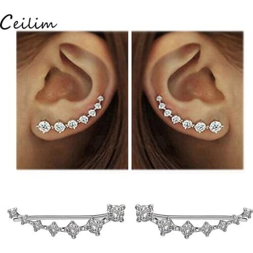 2020 Fashion Gold Silver Color Cubic Zircon Long Clip Earrings For Women Luxury Shiny Crystal Wrap Ear Cuff Party Jewelry