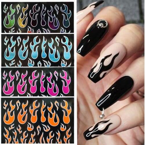 3D Fire Flame Nail Stickers DIY Nail Art Decoration White Black Adhensive Decal Holographics Self Adhesive Manicure Decals