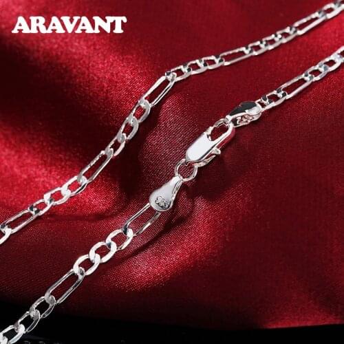4MM Flat Sideway Chains Lobster Clasp Collares Necklaces 925 Silver Necklace For Men