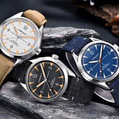 41MM Corgeut 24Jewels NH35A Mechanical Automatic Mens Watch Sapphire Glass Date Window Black No Logo Dial Luminous Marks