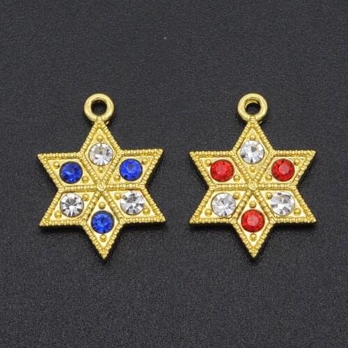 5pcs/lot Fabulous 13mm Rainbow CZ Rhinestone Star of David Charm Pendant Wholesale Top Quality Bracelet Charm