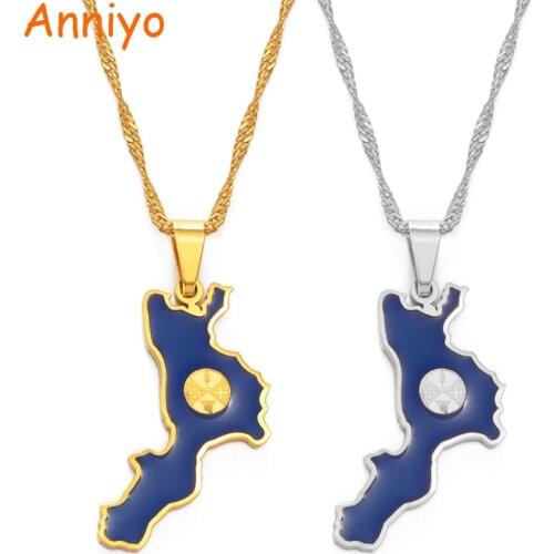 Anniyo Calabria Italy Map Charm Pendant Necklaces Italian Jewelry for Women Girls #175421