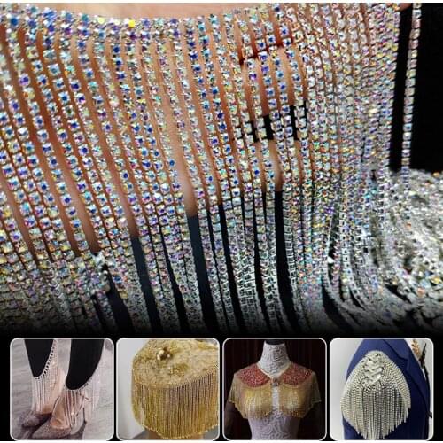 10cm Glitter Rhinestone Fringe Trim Metal Rhinestones Chain Tassel Ribbon Crystal Applique Banding DIY Shoes Dress Crafts