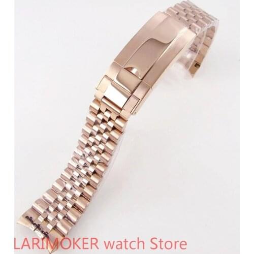 BLIGER NO logo 20mm wide steel silver jubilee strap bracelet two-tone All rose gold folding clasp