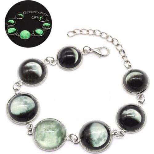 1PC Glow In The Dark Full Moon Bracelet Universe Galaxy Planet Theme Luminous Star Lunar Time Gem Wax Rope Bracelet