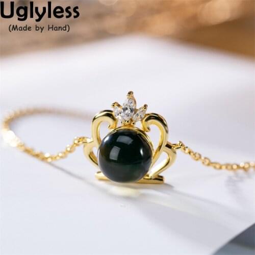 Uglyless Hollow Crown Bracelets for Women Natural Amber Blue Perot Gemstone Jewelry Gold Chains Bracelet 925 Silver Vogue Bijoux