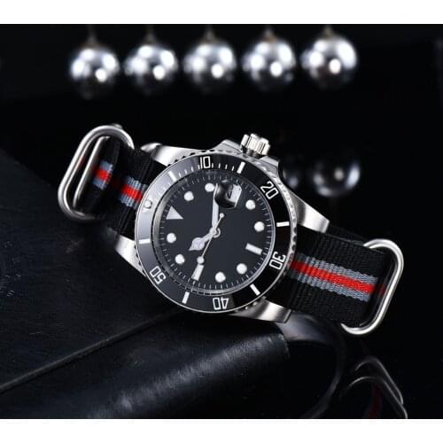 Watch self-winding black sterile dial ceramic rotating bezel nylon hand strap