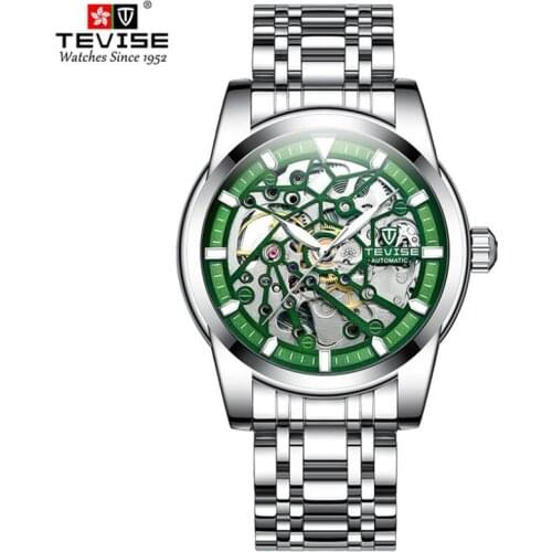 TEVISE Top Brand Luxury Men Automatic Mechanical Sports Watches Male Military Steel Luminous Hand Skeleton Dial Wristwatch