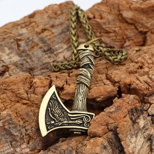 Viking Wolf Raven Axe Pendant Necklace Alloy Chain Viking Jewelry Gifts for Men B03B