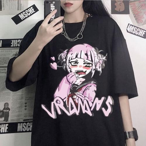 New Ahegao Harajuku Graphic T Shirt Women My Hero Academia Anime Senpai T-shirt Hentai Himiko Toga Tshirt Graphic Top Tee Female