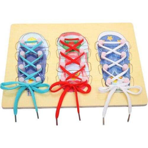 Montessori Toys Children Early Educational Learning Puzzle Wooden Toys Board Lacing Shoelace Learn Tie Shoe Lace Teaching Toy