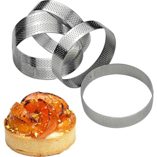 Tart Ring Stainless Steel Tartlet Mold Circle Cutter Pie Ring French Dessert Perforated Tart Pastry Ring Cake Mousse Molds