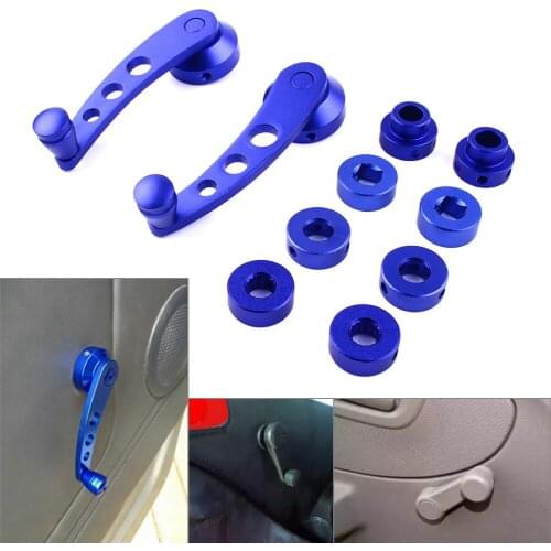 2Pcs CNC Aluminum Universal Car Window Handle Winder Riser Winder Crank Riser Blue